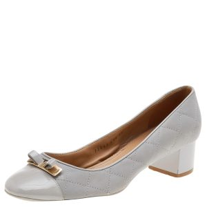 Salvatore Ferragamo Grey Patent Leather And Quilted Leather Block Heel Pumps Size 40.5, Pumps - Luxury Closet catalog