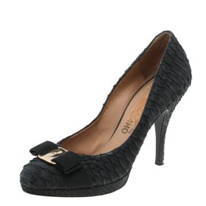 Salvatore Ferragamo Black Python Leather Vara Bow Pumps Size 38.5, Pumps - Luxury Closet catalog