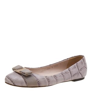 Salvatore Ferragamo Grey Croc Embossed Leather Varina Ballet Flats Size 37.5, Flats - Luxury Closet catalog