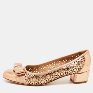 Salvatore Ferragamo Metallic Leather Laser Cut Vara Bow Pumps Size 36.5, Pumps - Luxury Closet catalog