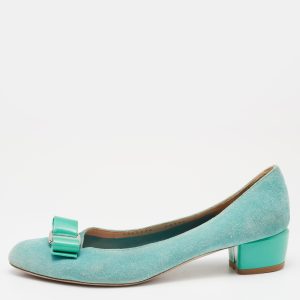 Salvatore Ferragamo Blue Suede and Patent Bow Varina Ballet Flats Size 37.5, Flats - Luxury Closet catalog