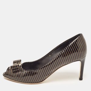 Salvatore Ferragamo Brown/Gold Patent Leather Vara Bow Pumps Size 39.5, Pumps - Luxury Closet catalog