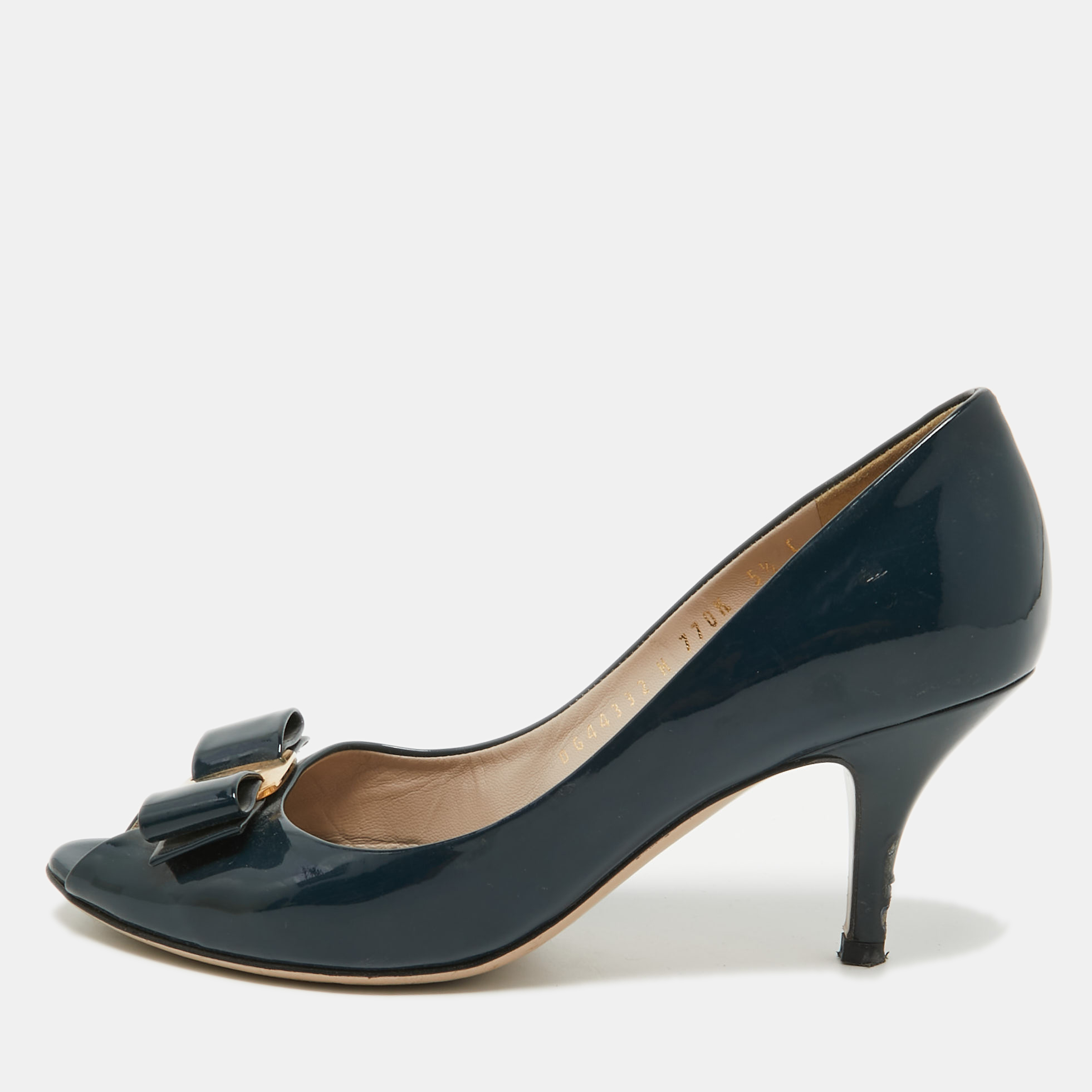 Salvatore Ferragamo Navy Blue Patent Vara Bow Pumps Size 36, Pumps - Luxury Closet catalog
