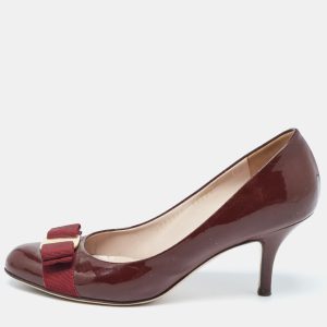 Salvatore Ferragamo Burgundy Patent Vara Bow Pumps Size 36.5, Pumps - Luxury Closet catalog