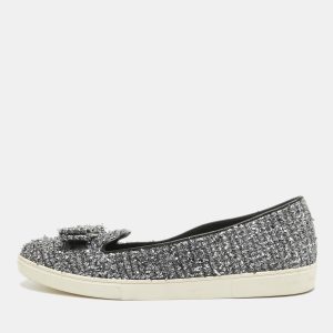 Salvatore Ferragamo Silver Tweed Bow Slip On Sneakers Size 41.5, Athletic Shoes & Sneakers - Luxury Closet catalog