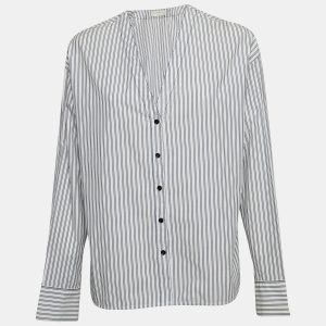 Sandro White Pinstripe V-Neck Top L, Shirts & Tops - Luxury Closet catalog