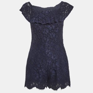 Sandro Navy Blue Lace Mini Scallop Hem Jumpsuit S, Suits - Luxury Closet catalog