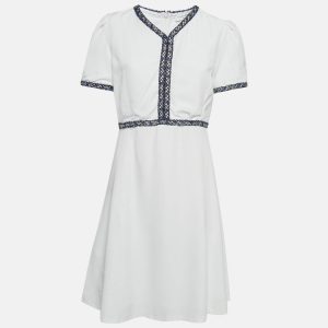 Sandro White Textured Crepe Trim Detail Mini Dress L, Dresses - Luxury Closet catalog