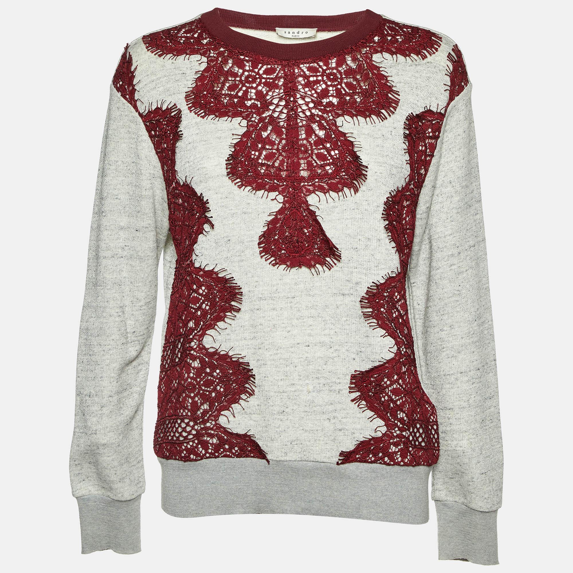 Sandro Grey Cotton Lace Trim Crew Neck Sweatshirt M, Sweaters & Cardigans - Luxury Closet catalog