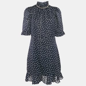 Sandro Navy Blue Polka Dots Lurex Chiffon Short Dress XL, Dresses - Luxury Closet catalog