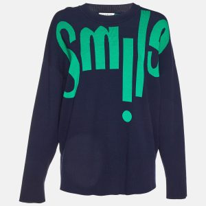 Sandro Blue/Green Smile Intarsia Knit Crewneck Sweater L, Sweaters & Cardigans - Luxury Closet catalog