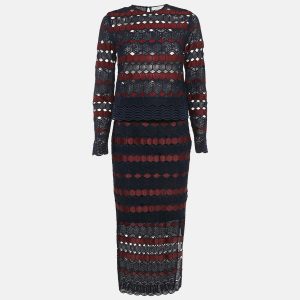 Sandro Blue/Burgundy Guipure Lace Skirt and Top Set S, Suits - Luxury Closet catalog
