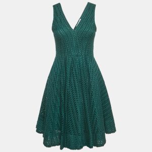 Sandro Green Crochet V-Neck Fit and Flare Mini Dress L, Dresses - Luxury Closet catalog