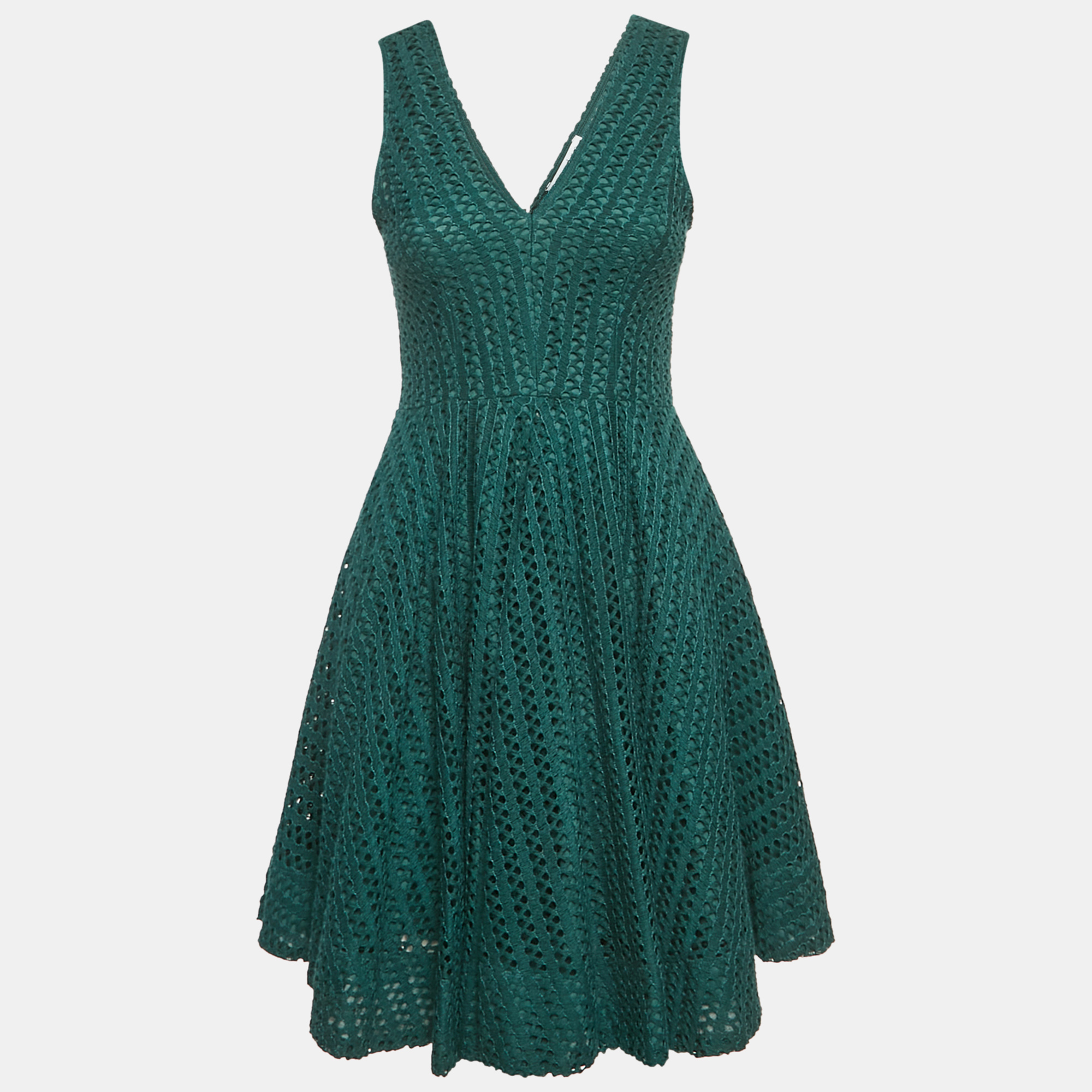 Sandro Green Crochet V-Neck Fit and Flare Mini Dress L, Dresses - Luxury Closet catalog