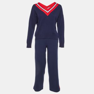 Sandro Navy Blue Wool Knit Stripe Detail Jumper & Trousers Set S, Sweaters & Cardigans - Luxury Closet catalog