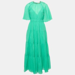 Sandro Green Lyocell Crystal Detail Tiered Long Dress S, Dresses - Luxury Closet catalog