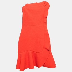Sandro Orange Textured Jersey Ruffled Mini Dress L, Dresses - Luxury Closet catalog