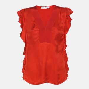 Sandro Orange Crepe Ruffled Tops S, Shirts & Tops - Luxury Closet catalog