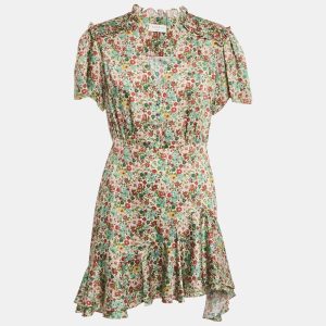 Sandro Cream Floral Print Crepe Ruffled Mini Dress L, Dresses - Luxury Closet catalog