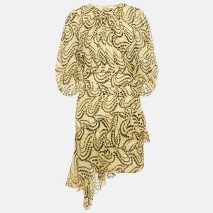 Sandro Yellow Paisley Print Chiffon Asymmetrical Mini Dress L, Dresses - Luxury Closet catalog