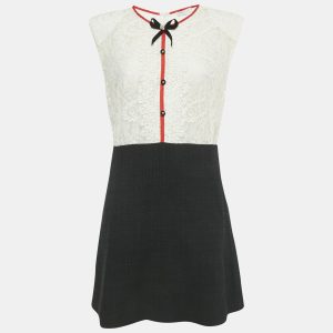 Sandro White /Black Lace & Tweed Bow Detailed Mini Dress L, Dresses - Luxury Closet catalog