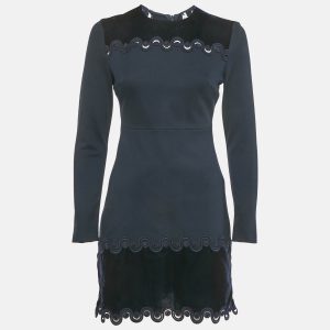 Sandro Navy Blue Jersey Lace and Velvet Detail Mini Dress S, Dresses - Luxury Closet catalog
