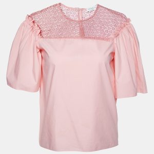 Sandro Pink Cotton Lace Trimmed Blouse XS, Shirts & Tops - Luxury Closet catalog