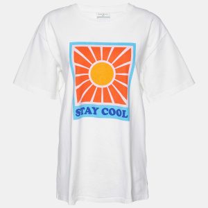 Sandro White Graphic Print Cotton Crew Neck T-Shirt M, Shirts & Tops - Luxury Closet catalog