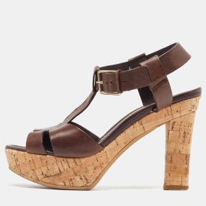 Santoni Brown Leather Ankle Strap Platform Sandals Size 37, Sandals - Luxury Closet catalog