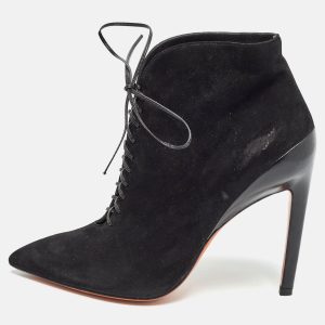 Santoni Black Suede Lace Up Ankle Boots Size 39.5, Boots - Luxury Closet catalog