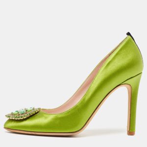 SJP Sarah Jessica Parker Green Satin Crystal Embellished Pumps Size 37, Pumps - Luxury Closet catalog