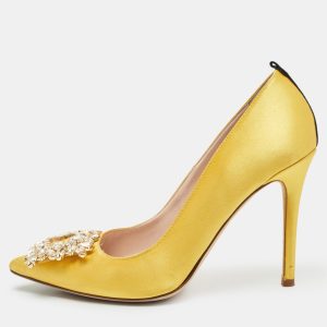 SJP Sarah Jessica Parker Yellow Satin Crystal Embellished Pumps Size 37, Pumps - Luxury Closet catalog