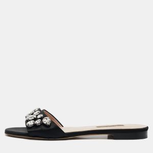 SJP Sarah Jessica Parker Black Satin Crystal Embellished Flat Slides Size 37, Sandals - Luxury Closet catalog