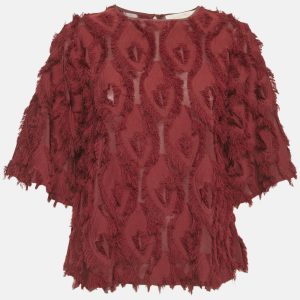 See by Chloe Dawn Red Fringed Crepe Flared Blouse S, Shirts & Tops - Luxury Closet catalog