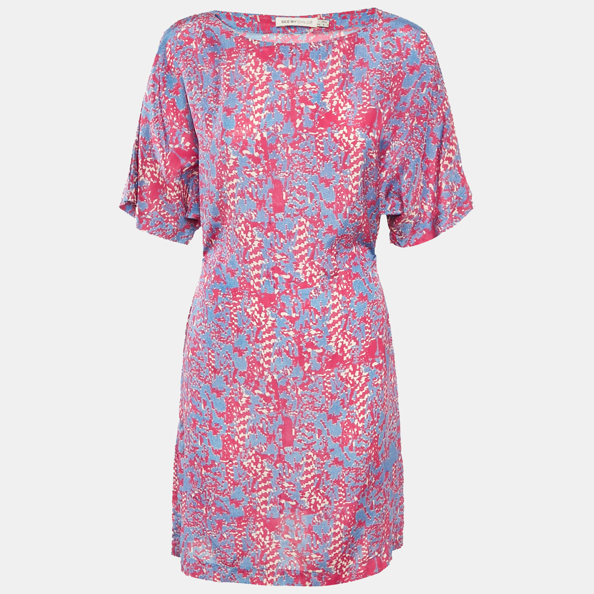 See By Chloe Pink/Blue Printed Silk Mini Dress M, Dresses - Luxury Closet catalog