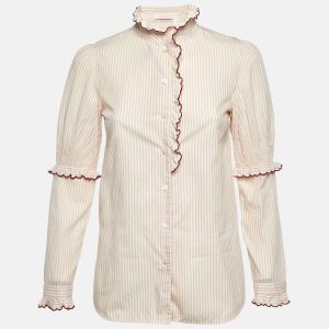 See by Chloe Beige Striped Cotton Ruffled Trim Shirt S, Shirts & Tops - Luxury Closet catalog