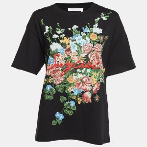 See by Chloe Black Floral Print Cotton Crew Neck T-Shirt S, Shirts & Tops - Luxury Closet catalog