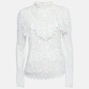 See by Chlo&eacute;  White Mesh Frill Neck Detail Blouse M, Shirts & Tops - Luxury Closet catalog