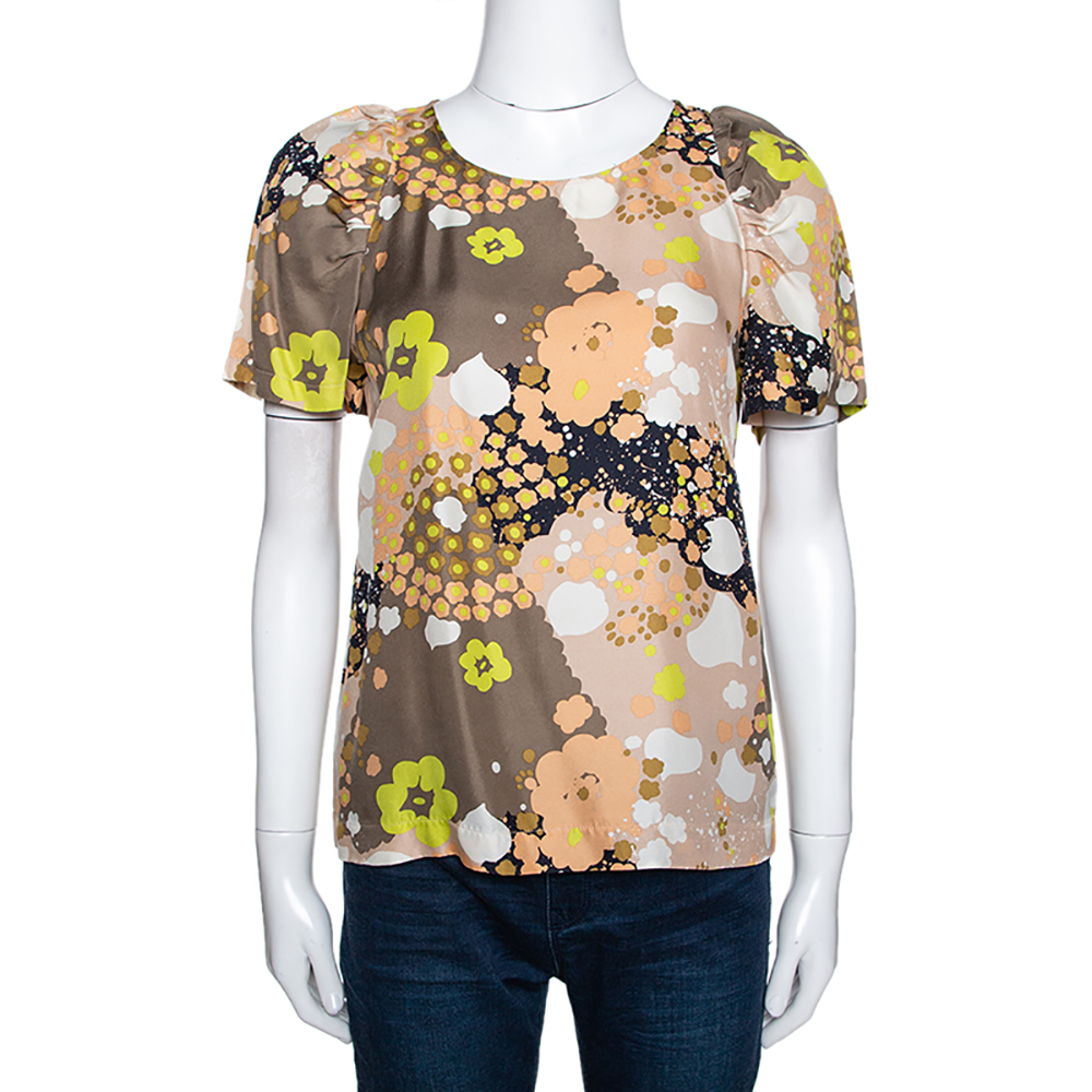 See by Chloe Multicolor Floral Printed Silk Short Sleeve Top S, Shirts & Tops - Luxury Closet catalog