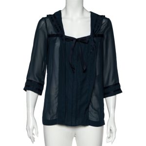 See by Chloe Midnight Blue Crepe Pleated Sailor Collar Blouse XL, Shirts & Tops - Luxury Closet catalog