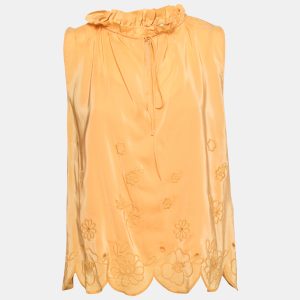 See by Chloe Yellow Crepe De Chine Floral Embroidered Sleeveless Top M, Shirts & Tops - Luxury Closet catalog