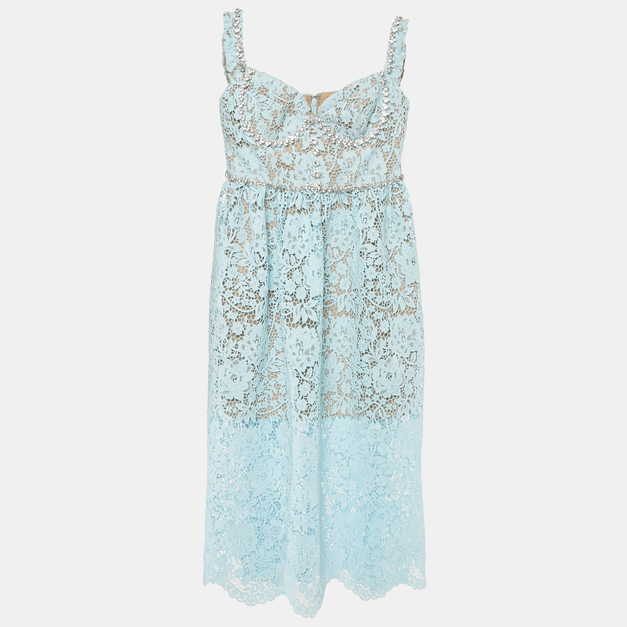 Self-Portrait Blue Cord Lace Diamante Sleeveless Midi Dress S, Dresses - Luxury Closet catalog