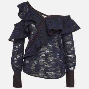 Self Portrait Blue Guipure Lace One-shoulder Top S, Shirts & Tops - Luxury Closet catalog
