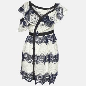 Self-Portrait Navy Blue Wavy Guipure Lace Mini Dress S, Dresses - Luxury Closet catalog