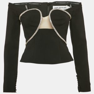 Self-Portrait Black Stud Embellished Crepe Off-Shoulder Top S, Shirts & Tops - Luxury Closet catalog
