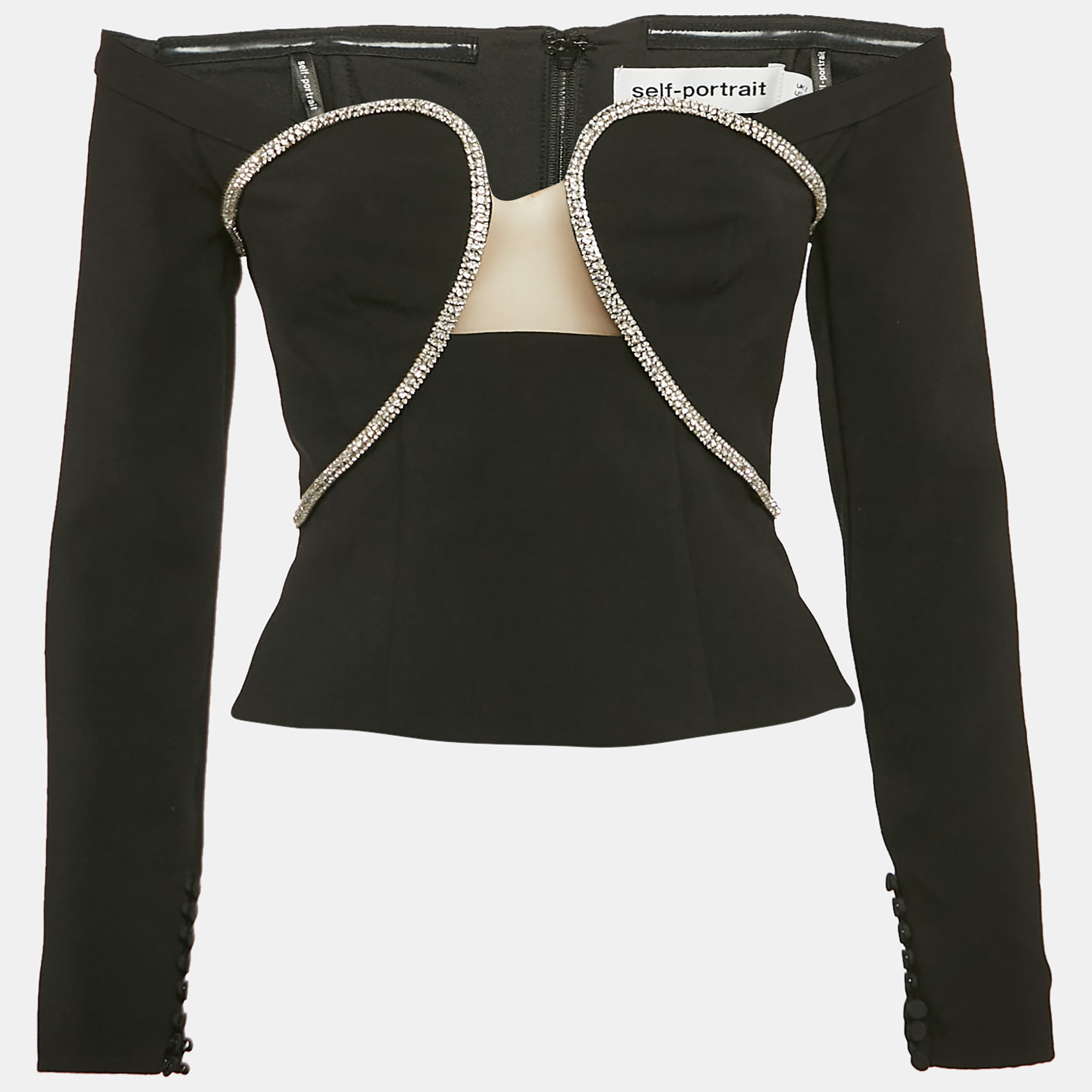 Self-Portrait Black Stud Embellished Crepe Off-Shoulder Top S, Shirts & Tops - Luxury Closet catalog