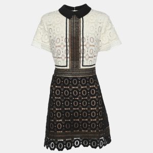 Self-Portrait White/Black Lace Felicia Collared Mini Dress M, Dresses - Luxury Closet catalog