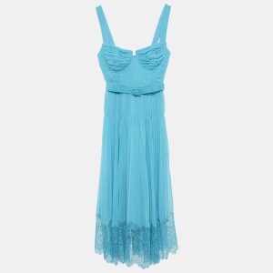 Self-Portrait Blue Pleated Chiffon Sleeveless Midi Dress S, Dresses - Luxury Closet catalog