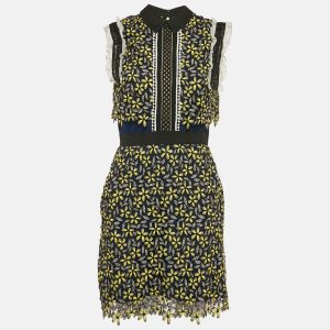 Self-Portrait Blue/Yellow Floral Lace Open Back Mini Dress S, Dresses - Luxury Closet catalog