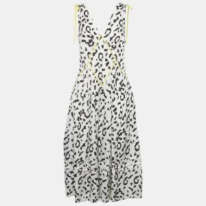 Self-Portrait White Animal Printed Satin Contrast Detail Midi Dress S, Dresses - Luxury Closet catalog